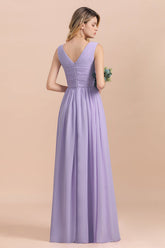 Gorgeous V-Neck Ruffle Lilac Chiffon Affordable Bridesmaid Dress with Ruffle-27dress